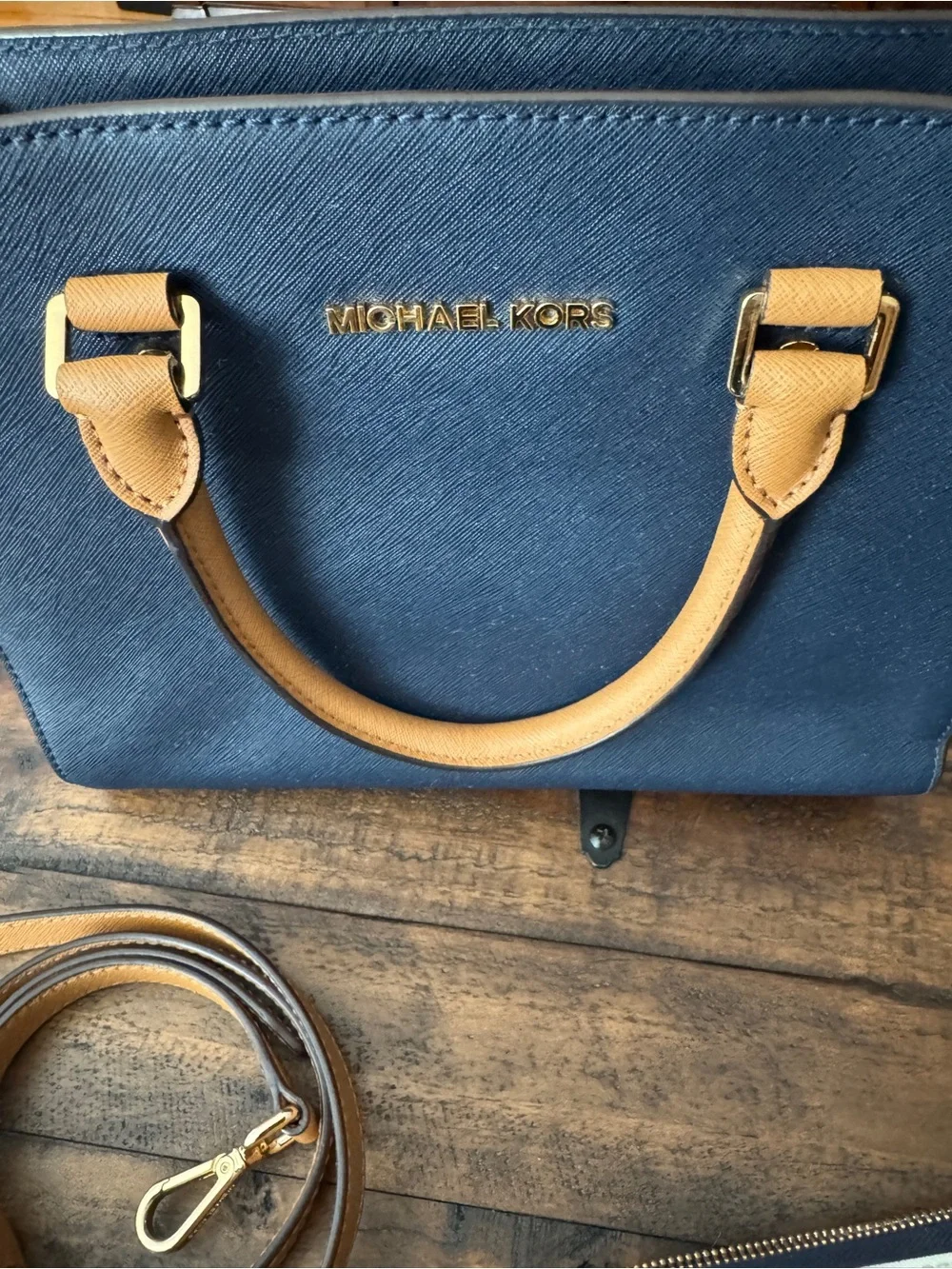 Michael Kors Selma Navy & White Color Block Satchel + Wallet Set
